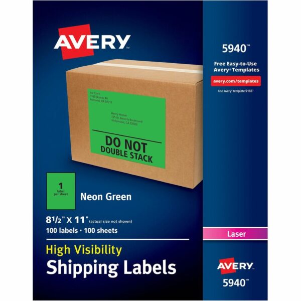 Avery® Neon Shipping Labels, 8-1/2" x 11" , 100 Labels (5940)