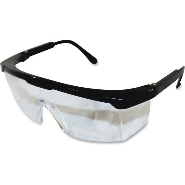 A pair of safety glasses with clear lenses.