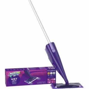 A purple swiffer wet jet with the box in front of it.