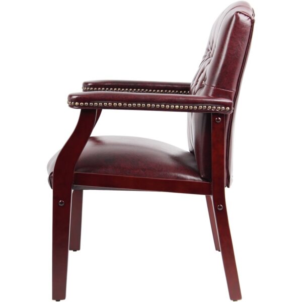 Boss Traditional Oxblood Vinyl Guest Chair with Mahogany Finish - Image 2