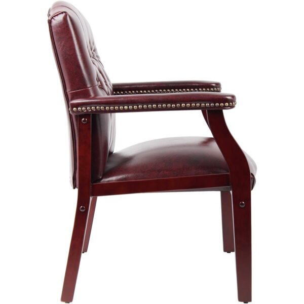 Boss Traditional Oxblood Vinyl Guest Chair with Mahogany Finish - Image 3