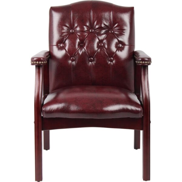 Boss Traditional Oxblood Vinyl Guest Chair with Mahogany Finish - Image 5