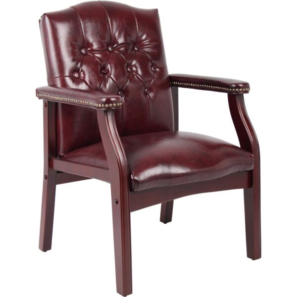 Boss Traditional Oxblood Vinyl Guest Chair with Mahogany Finish