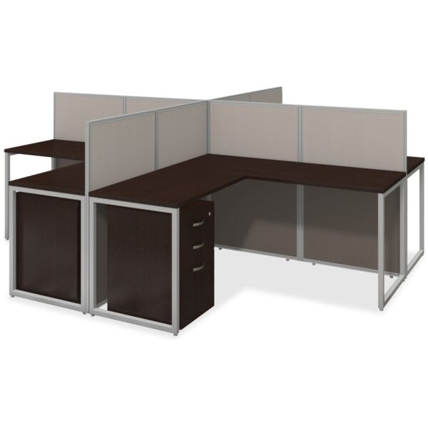 Bush Business Furniture Easy Office 60W 4 Person L Desk Open Office w/3-Drawer Pedestlas