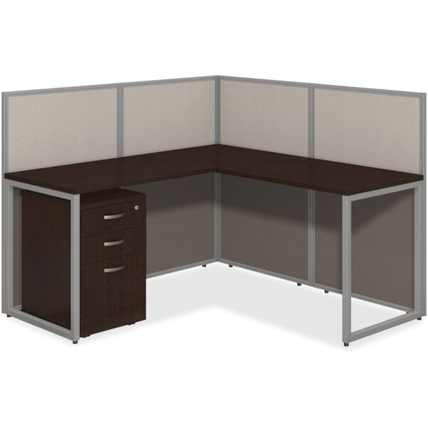 Bush Business Furniture Easy Office 60W L Desk Open Office with 3 Drawer Mobile Pedestal