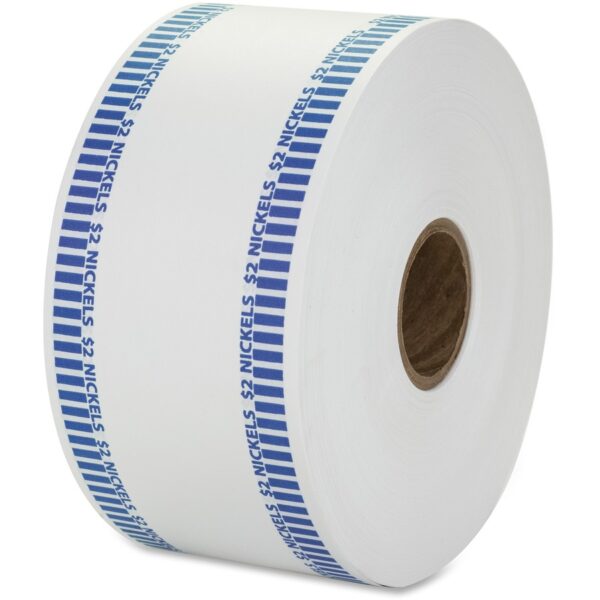 A roll of toilet paper with blue stripes on it.