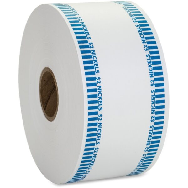 A roll of toilet paper with blue stripes on it.