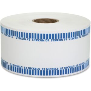 A roll of toilet paper with blue stripes on it.