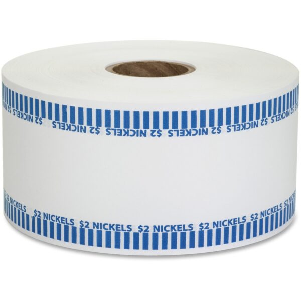 A roll of toilet paper with blue stripes on it.