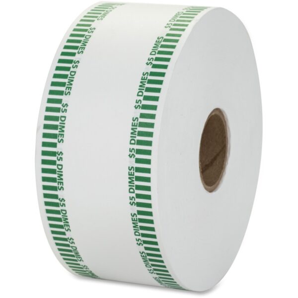 A roll of toilet paper with green stripes on it.