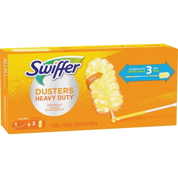 A box of swiffer dusters is shown.