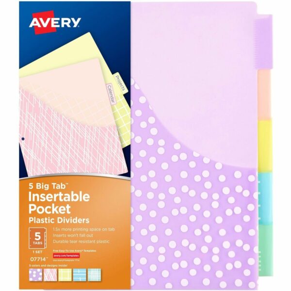 Avery Big Tab Plastic Dividers with Pockets, 5-Tab (07714