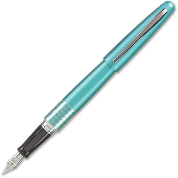 A fountain pen with a blue finish.