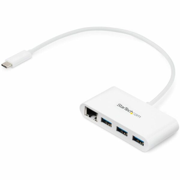 StarTech.com 3-Port USB-C Hub with Gigabit Ethernet - USB-C to 3x USB-A - USB 3.0 Hub - White