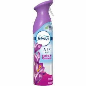 A purple spray bottle with flowers on it.