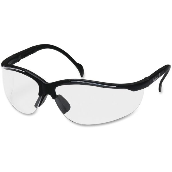 A pair of safety glasses with clear lenses.