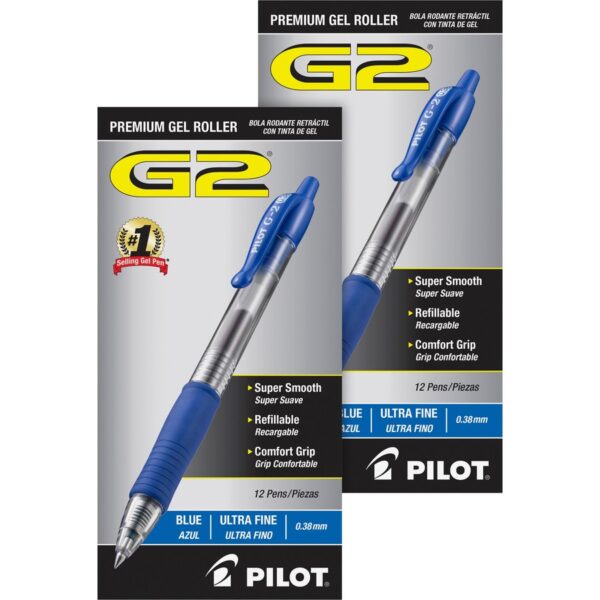 Two packages of pilot g 2 gel pens in blue.