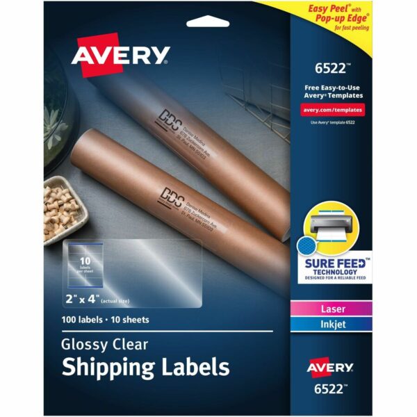 Avery Shipping Labels, Glossy Clear, 2" x 4" , 100 Labels (6522)