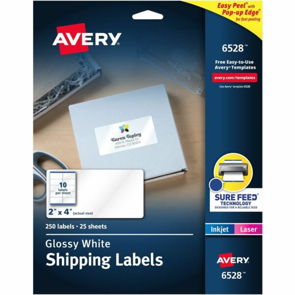 Avery® Shipping Labels, Glossy White, 2" x 4" , 250 Total (6528)