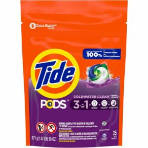 A bag of tide pods is shown on the side.