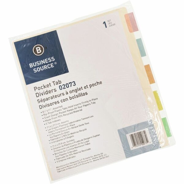 Business Source Color Tab Pocket Binder Dividers - Image 2