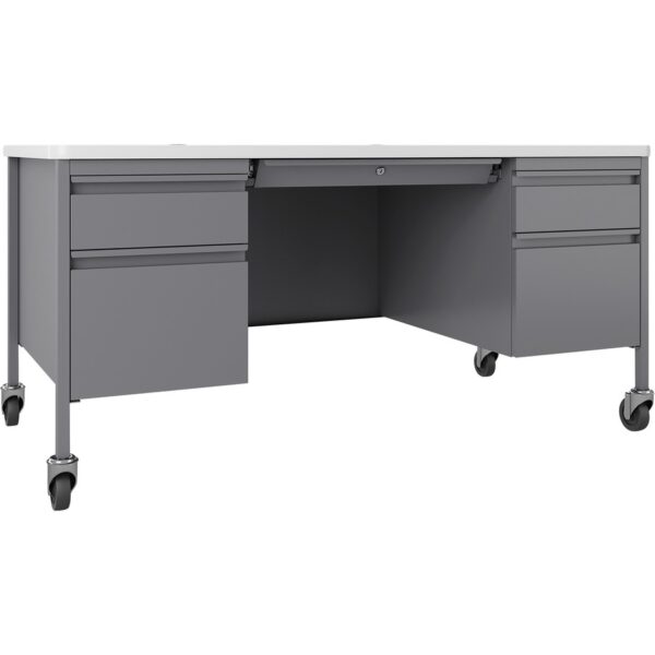 Lorell Fortress Series Mobile Double-Pedestal Teachers Desk