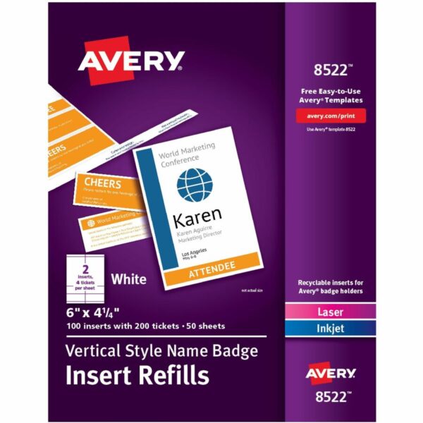 Avery Vertical Name Badge and Ticket Insertsfor Laser and Inkjet Printers