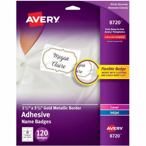 Avery Self-Adhesive Removable Name Tag Labels with Gold Metallic Border