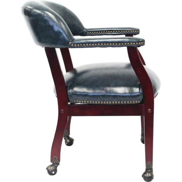 Boss Captain's Chair In Blue Vinyl with Casters - Image 3