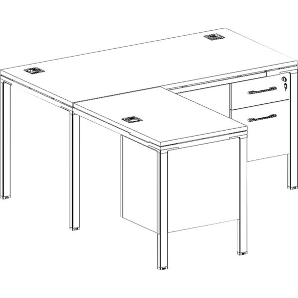 Boss L Shaped Desk Unit, 3 Grommets and 2 Pedestals