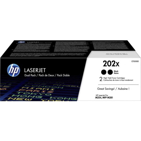 HP 202X (CF500XD) Original High Yield Laser Toner Cartridge - Multi-pack - Black - 2.0 / Carton