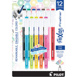 A package of 1 2 pilot frixion pens in assorted colors.