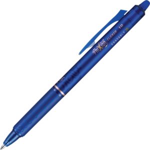 A blue pen with a black tip and red writing.