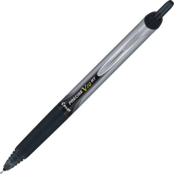 A black and silver pen with a yellow writing mark.