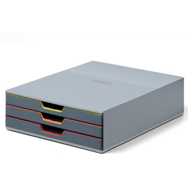 DURABLE VARICOLOR 3 Drawer Desktop Storage Box, Gray/Multicolor