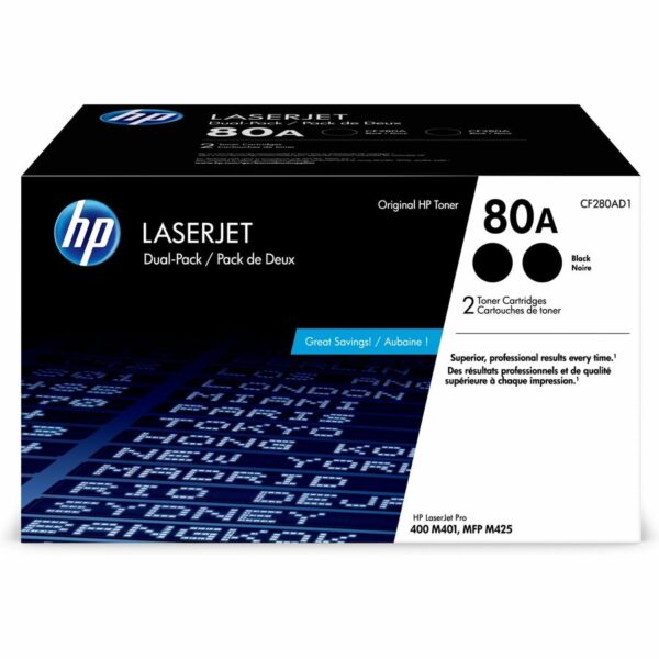 HP 80A (CF280AD1) Original Laser Toner Cartridge - Black - 2 / Carton