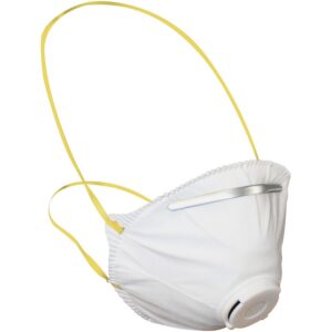 A white mask with yellow string around it.