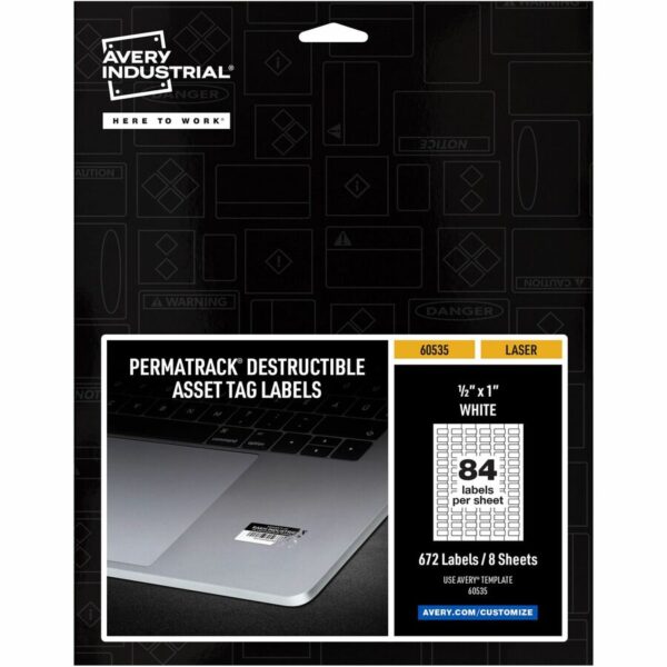 Avery® PermaTrack Destructible Asset Tag Labels, 1/2" x 1" , 672 Asset Tags