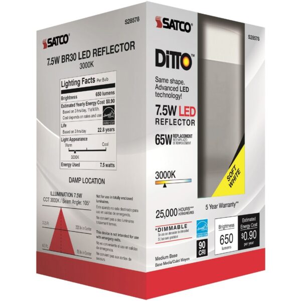 Satco 7.5W BR30 3000K LED Bulb