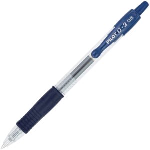 A blue and white pen with a black tip