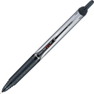 A black and silver pen with a red marker.