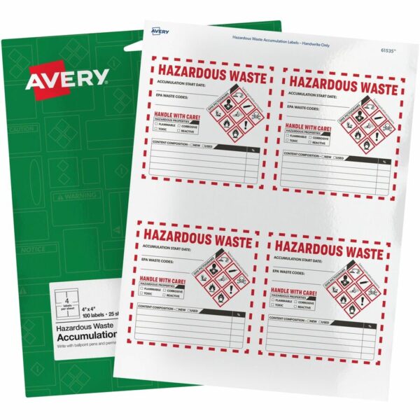 Avery® Preprinted HAZARDOUS WASTE Handwrite Labels