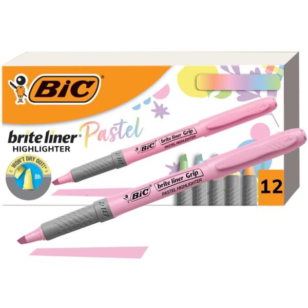 BIC Brite Liner Grip Highlighters, Assorted, 12 Pack