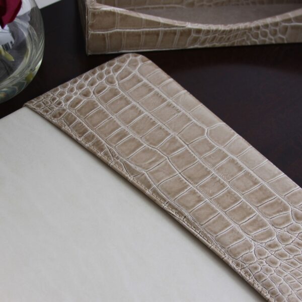 Protacini Breeze Beige Italian Patent Leather 34" x 20" Side-Rail Desk Pad - Image 3