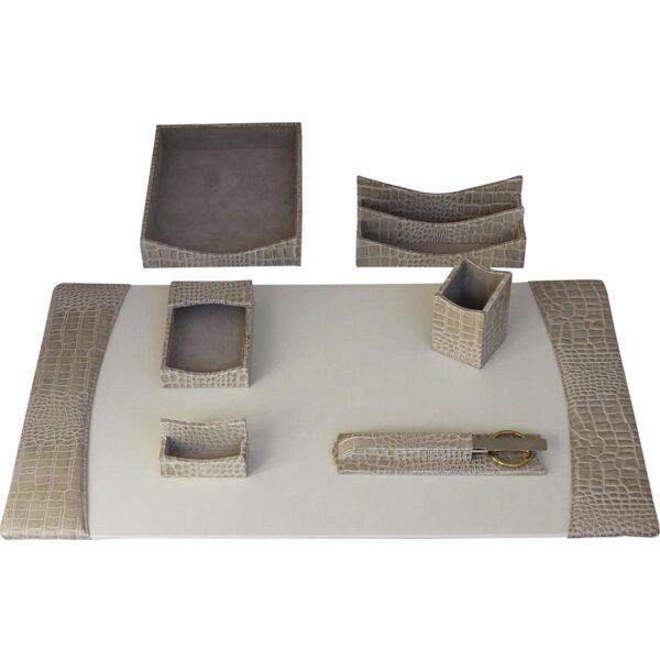 Protacini Breeze Beige Italian Patent Leather 7-Piece Desk Set