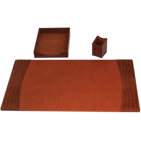 Protacini Cognac Brown Italian Patent Leather 3-Piece Desk Set