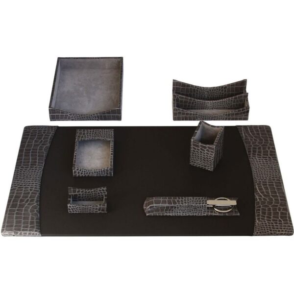 Protacini Castlerock Gray Italian Patent Leather 7-Piece Desk Set