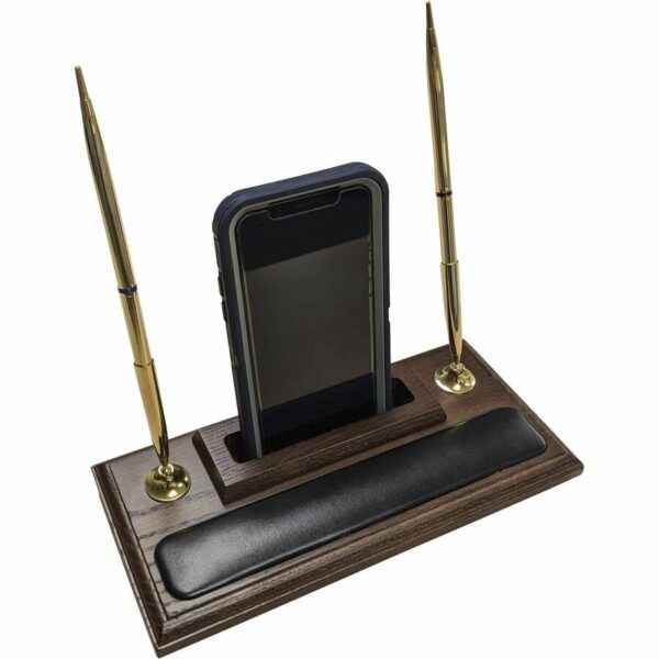 Dacasso Walnut & Leather Double Pen Stand/Cell Phone Holder - Image 2