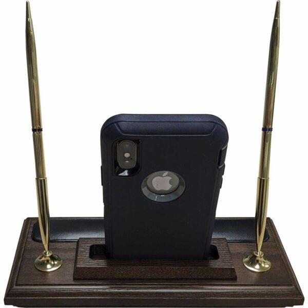 Dacasso Walnut & Leather Double Pen Stand/Cell Phone Holder - Image 3