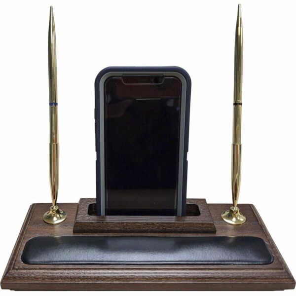 Dacasso Walnut & Leather Double Pen Stand/Cell Phone Holder - Image 4